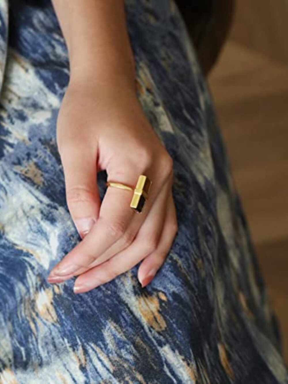 Leopard Acrylic Gold Plated Adjustable Statement Ring for Women